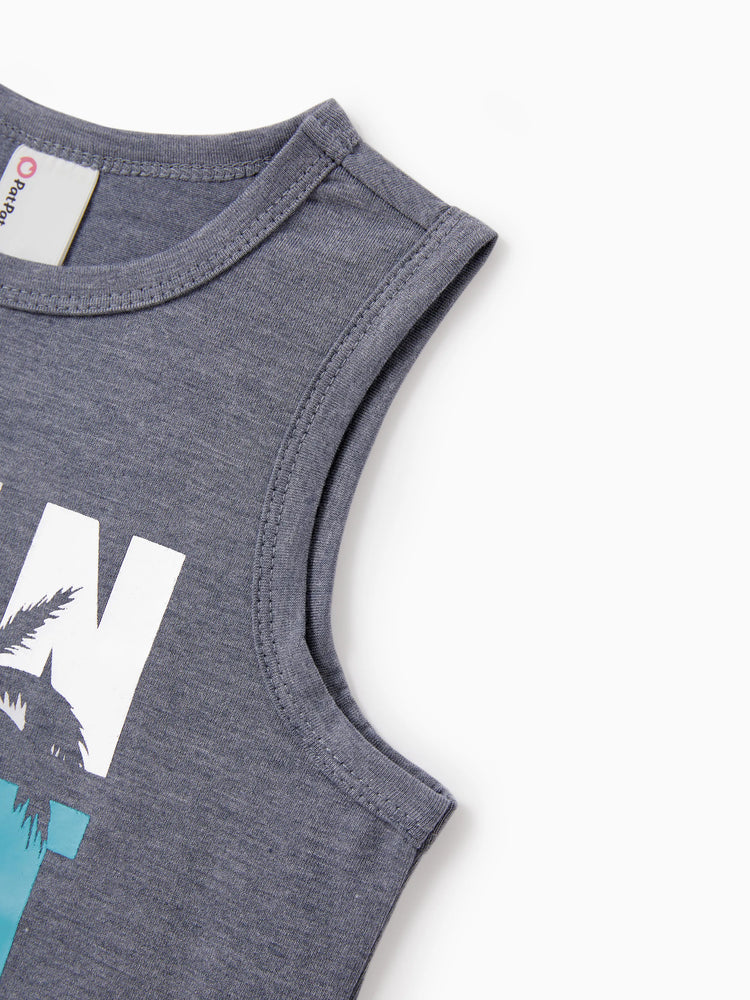 Family Matching Letter Print ärmelloses Tanktop oder Tankkleid Set grau