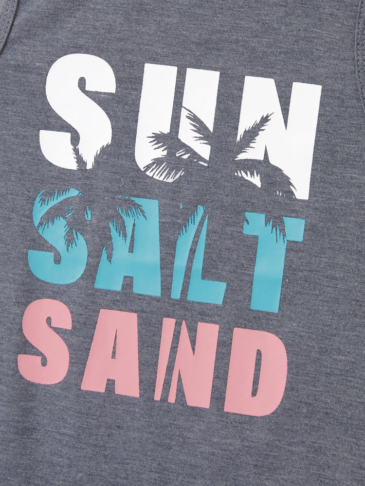 Daddy & Son Letter Print Sleeveless Tank Top Set Grey