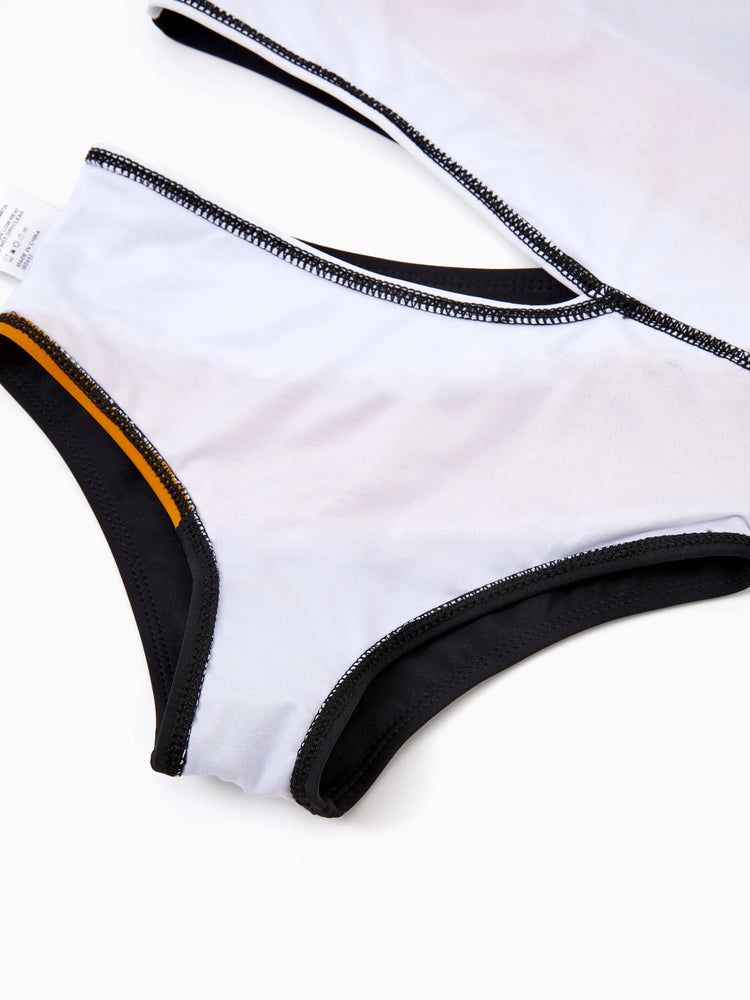 Family Matching Colorblock Swim Trunks Shorts or Cut Out Waist One-Shoulder One-piece Swimsuit Multi-color