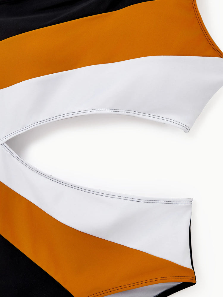 Family Matching Colorblock Swim Trunks Shorts or Cut Out Waist One-Shoulder One-piece Swimsuit Multi-color