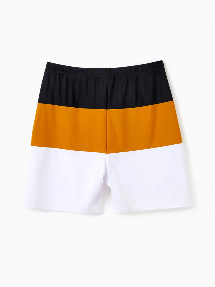 Family Matching Colorblock Swim Trunks Shorts or Cut Out Waist One-Shoulder One-piece Swimsuit Multi-color