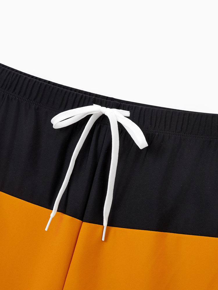 Family Matching Colorblock Swim Trunks Shorts or Cut Out Waist One-Shoulder One-piece Swimsuit Multi-color