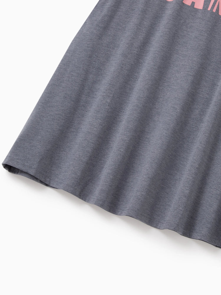 Mommy & me Letter Print Sleeveless Tank Dress Set Grey