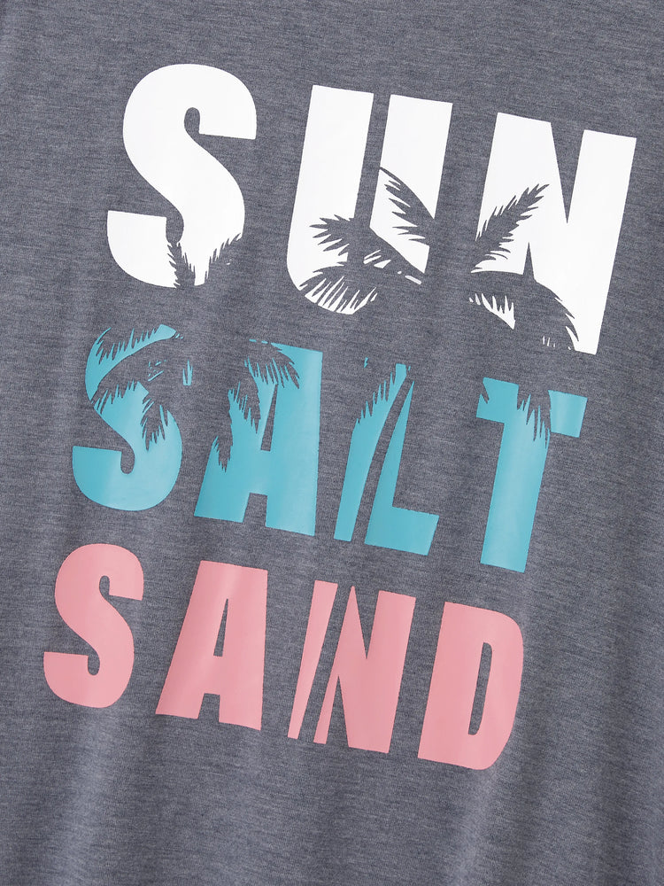 Mommy & me Letter Print Sleeveless Tank Dress Set Grey