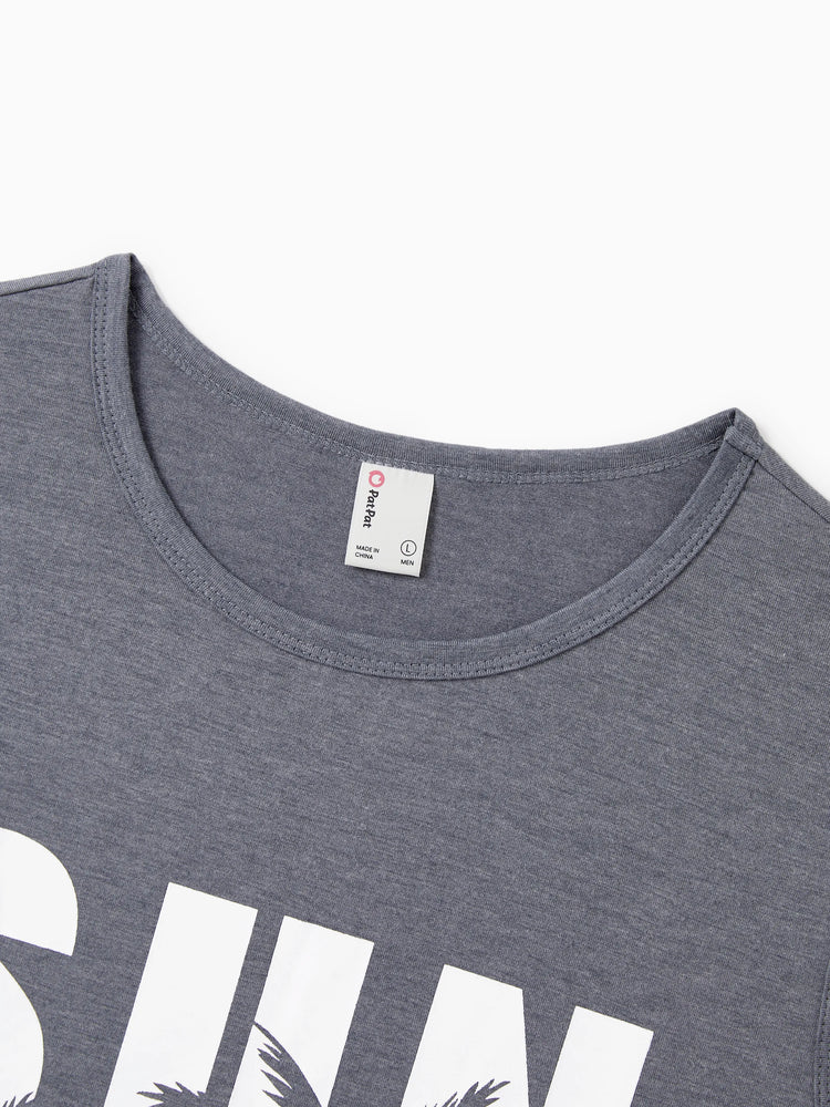 Family Matching Letter Print ärmelloses Tanktop oder Tankkleid Set grau