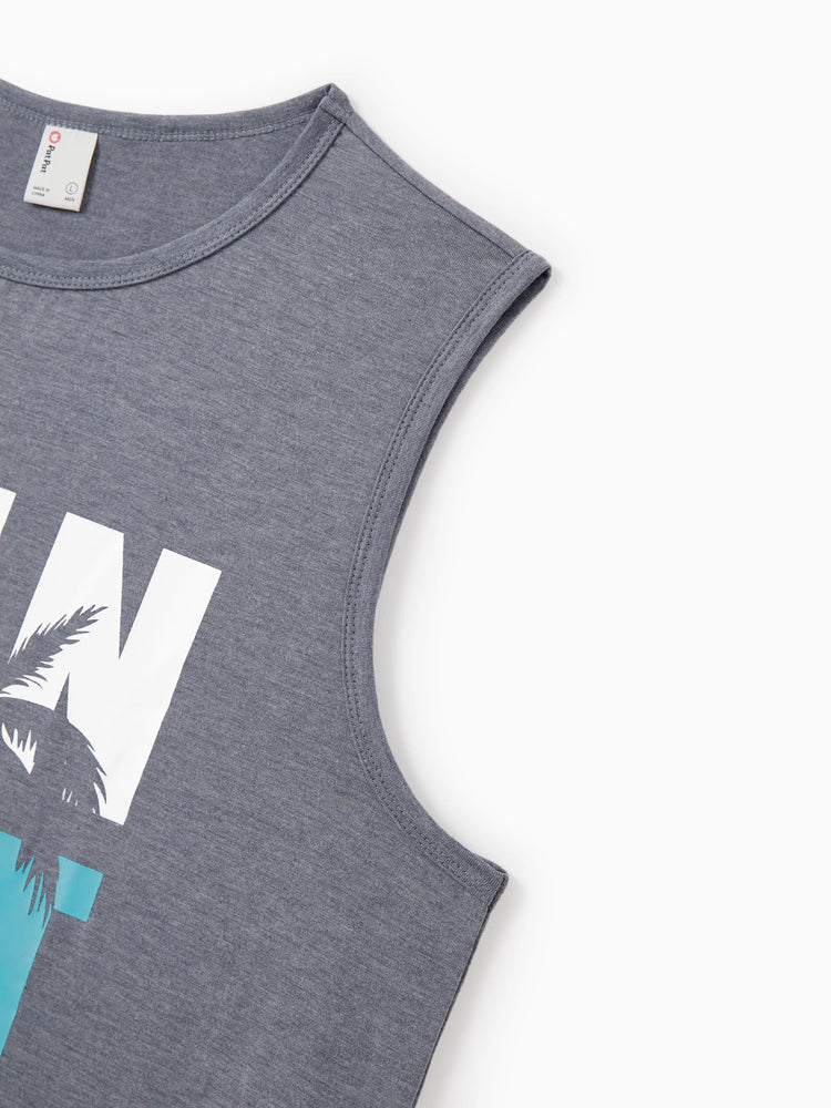 Family Matching Letter Print ärmelloses Tanktop oder Tankkleid Set grau