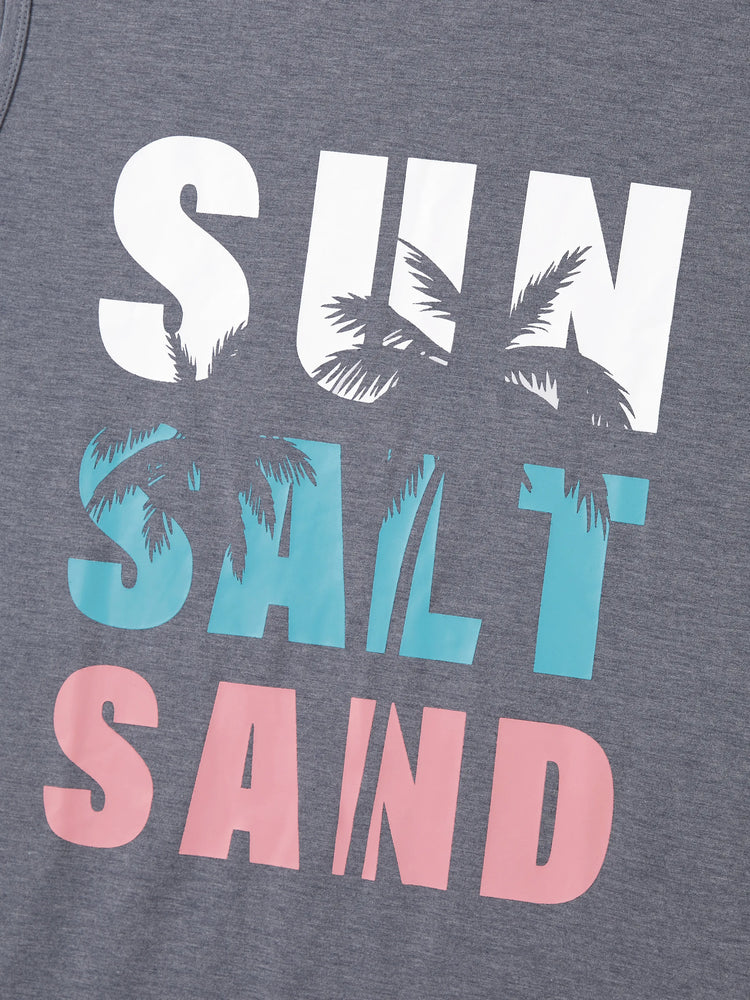 Family Matching Letter Print ärmelloses Tanktop oder Tankkleid Set grau