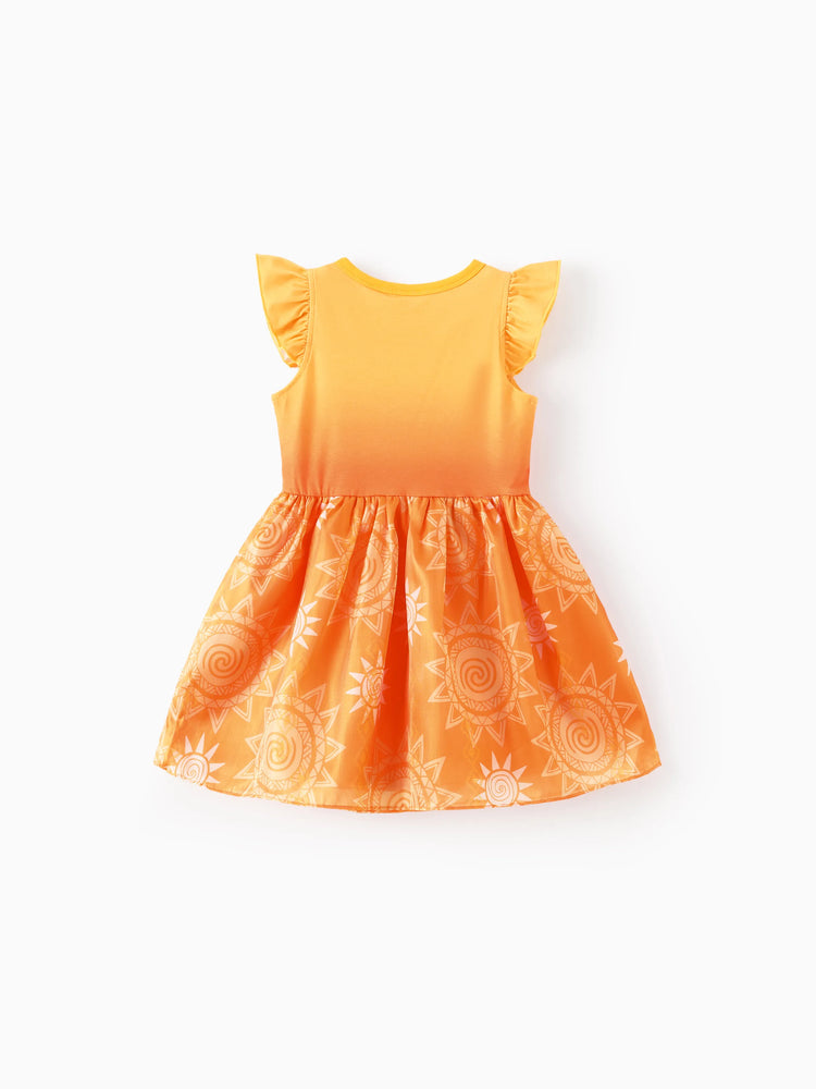 Disney Princess Toddler Girl Moana Sun Print Ruffle-sleeve Tulle Dress Orange