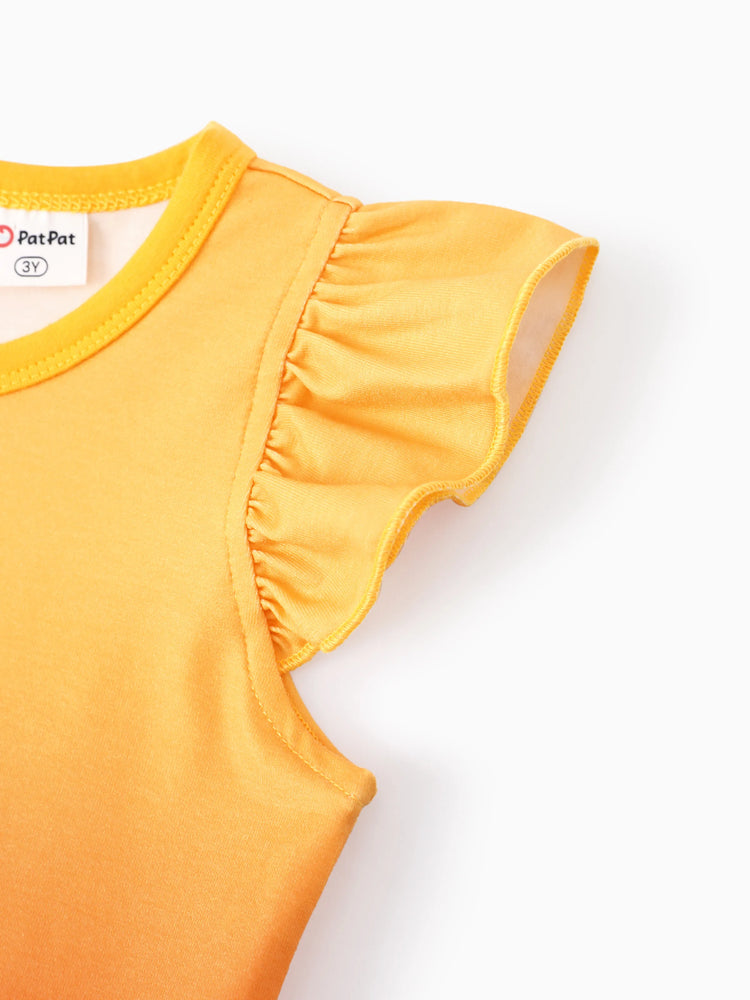 Disney Princess Toddler Girl Moana Sun Print Ruffle-sleeve Tulle Dress Orange