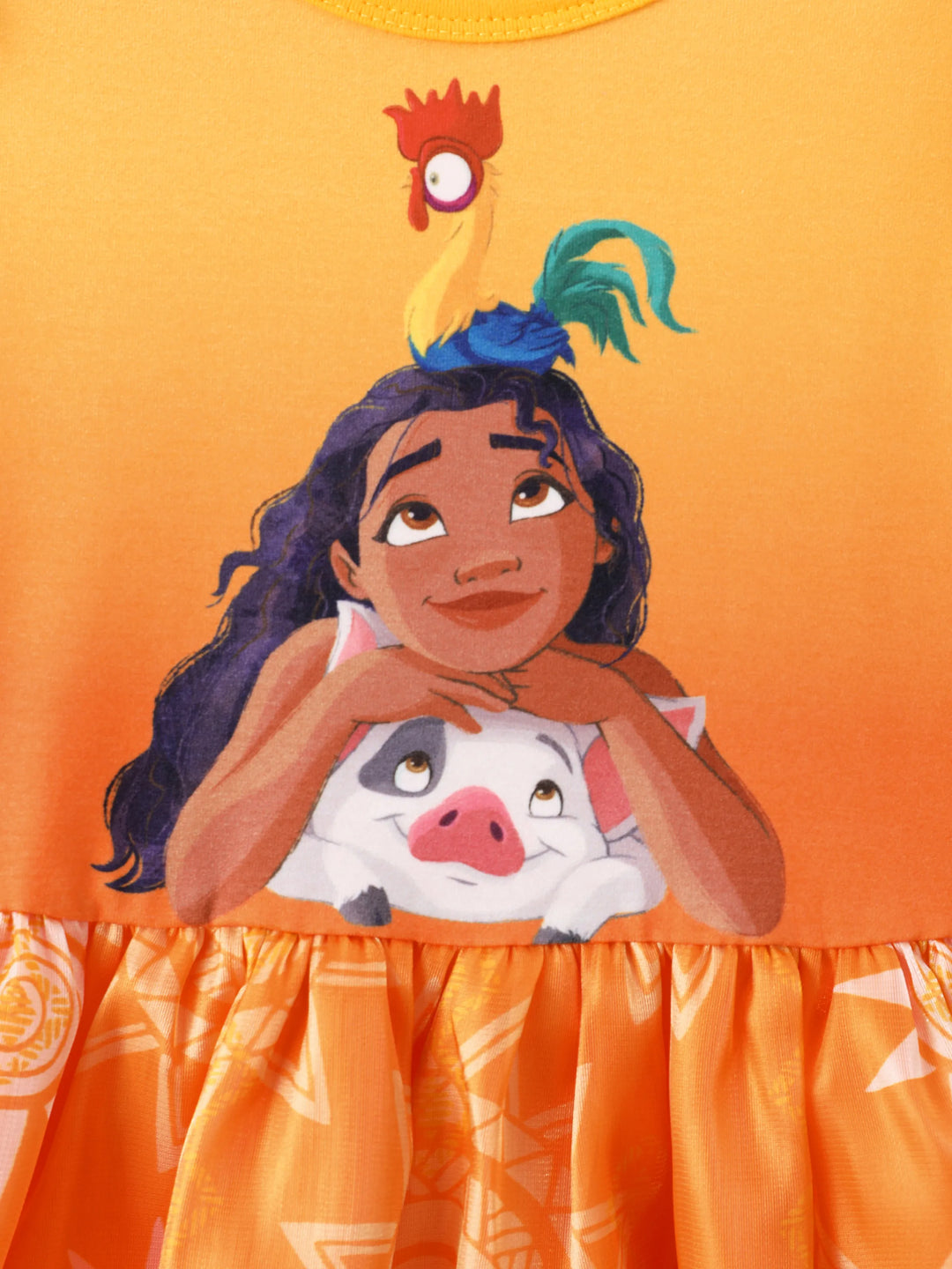 Robe en tulle à manches volantées et imprimé soleil Moana pour petite fille, princesse Disney, orange
