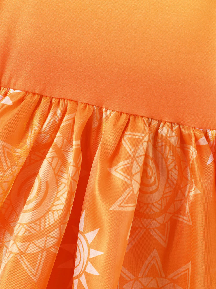 Disney Princess Toddler Girl Moana Sun Print Ruffle-sleeve Tulle Dress Orange