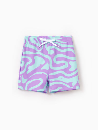 Toddler Boy Trendy Purple & Blue Wave Print Swim Trunks Purple