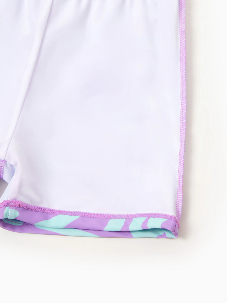 Family Matching Trendy Purple & Blue Wave Print Swim Trunks or Midriff Cutout One-Piece Swimsuit Purple