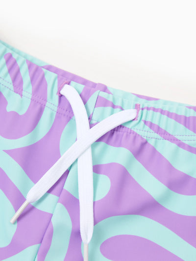 Toddler Boy Trendy Purple & Blue Wave Print Swim Trunks Purple