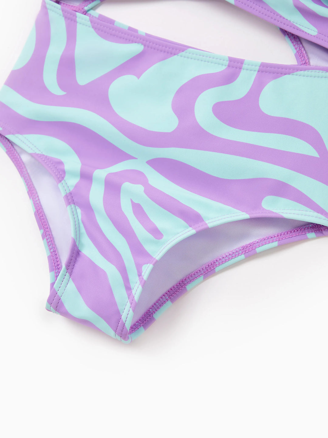 Mommy & me Trendy Purple & Blue Wave Print Midriff Cutout One-Piece Swimsuit Purple