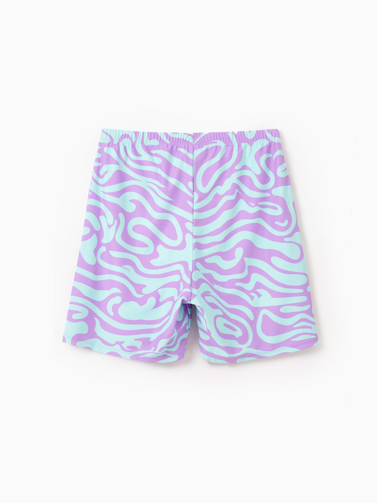Maillot de bain une pièce à imprimé vagues violet et bleu tendance assorti pour toute la famille ou maillot de bain une pièce à découpes au niveau du ventre violet