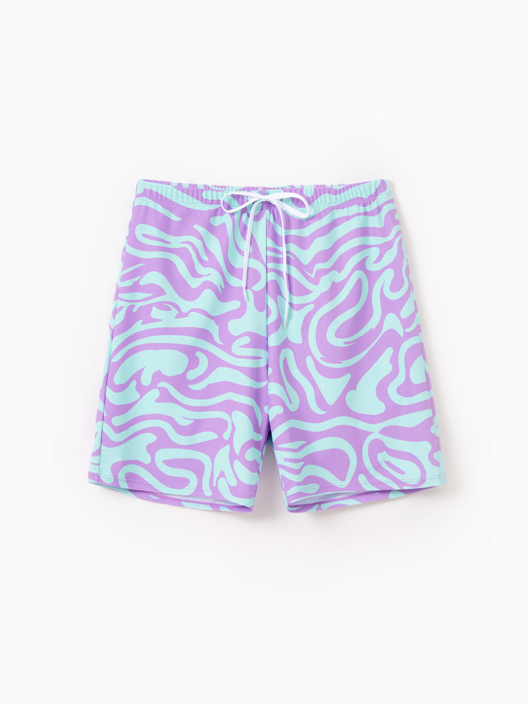 Maillot de bain une pièce à imprimé vagues violet et bleu tendance assorti pour toute la famille ou maillot de bain une pièce à découpes au niveau du ventre violet