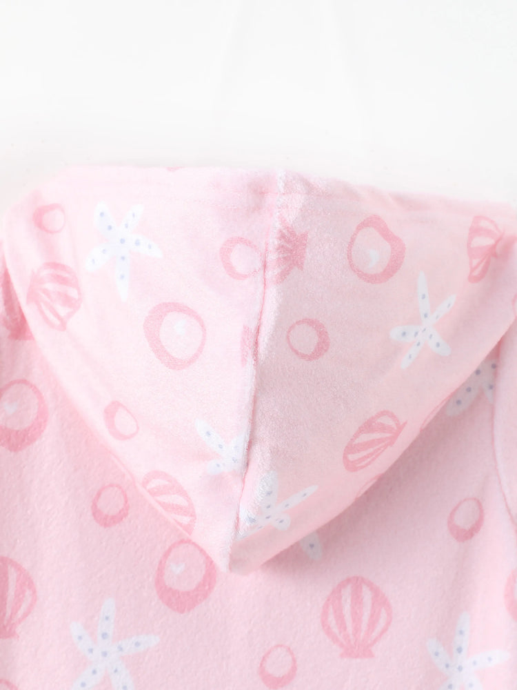 Traje de baño de princesa Disney para niña pequeña/niña Ariel con estampado de conchas, capucha, cremallera y dobladillo con volantes, color rosa