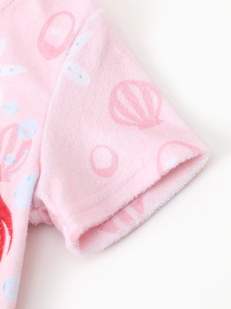 Traje de baño de princesa Disney para niña pequeña/niña Ariel con estampado de conchas, capucha, cremallera y dobladillo con volantes, color rosa