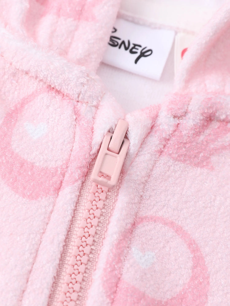 Traje de baño de princesa Disney para niña pequeña/niña Ariel con estampado de conchas, capucha, cremallera y dobladillo con volantes, color rosa