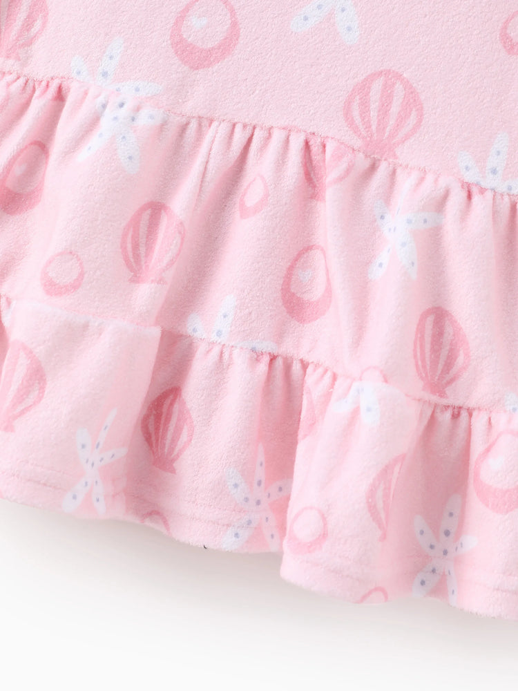 Traje de baño de princesa Disney para niña pequeña/niña Ariel con estampado de conchas, capucha, cremallera y dobladillo con volantes, color rosa