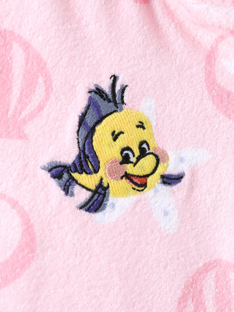 Traje de baño de princesa Disney para niña pequeña/niña Ariel con estampado de conchas, capucha, cremallera y dobladillo con volantes, color rosa