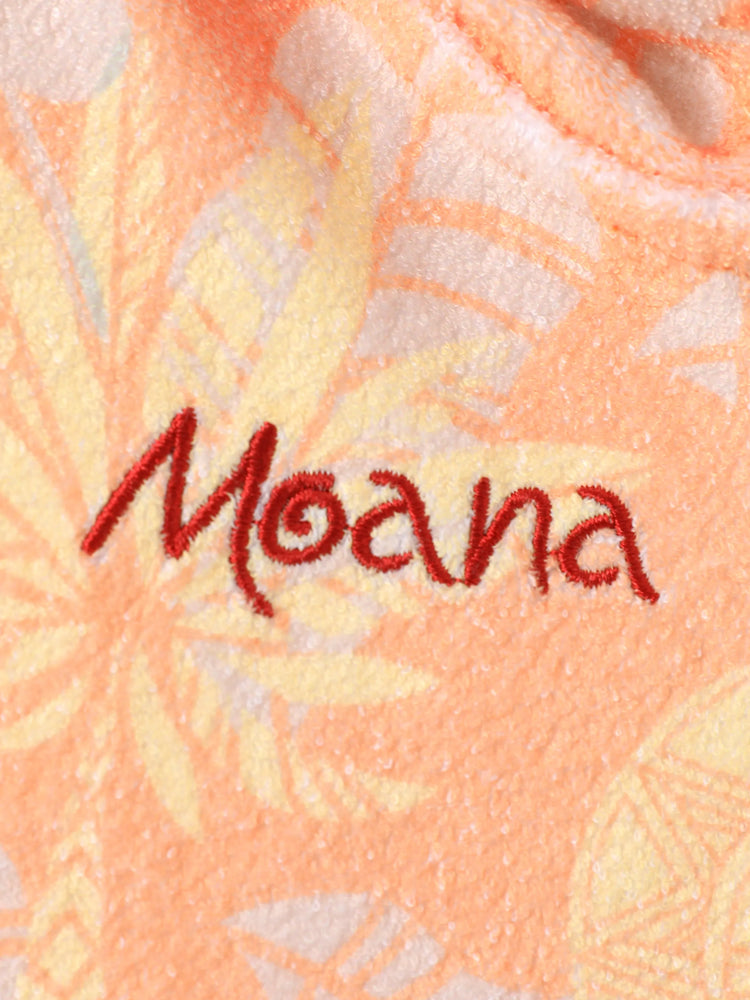 Traje de baño de princesa Disney para niña pequeña/niña Moana con estampado de palmeras, capucha, cremallera y bajo con volantes, color naranja