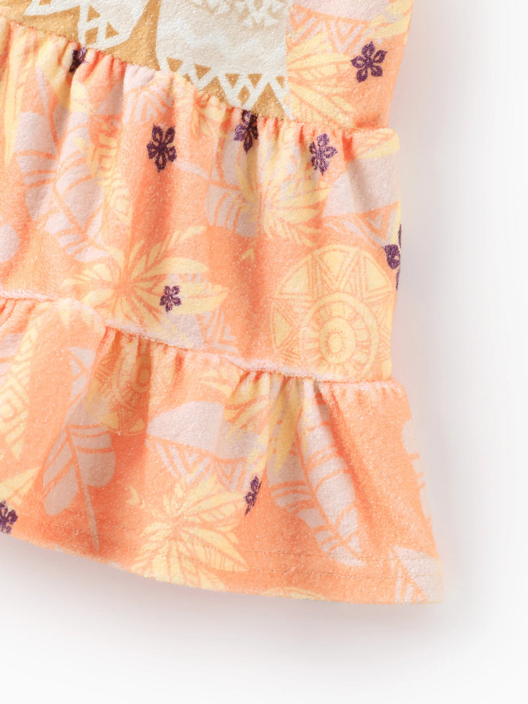 Traje de baño de princesa Disney para niña pequeña/niña Moana con estampado de palmeras, capucha, cremallera y bajo con volantes, color naranja