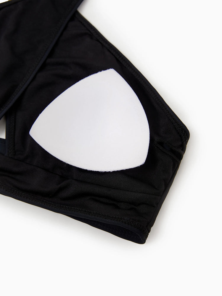 Family Matching Leopard Print Swim Trunks or Halter two-piece Swimsuit for Couple Black