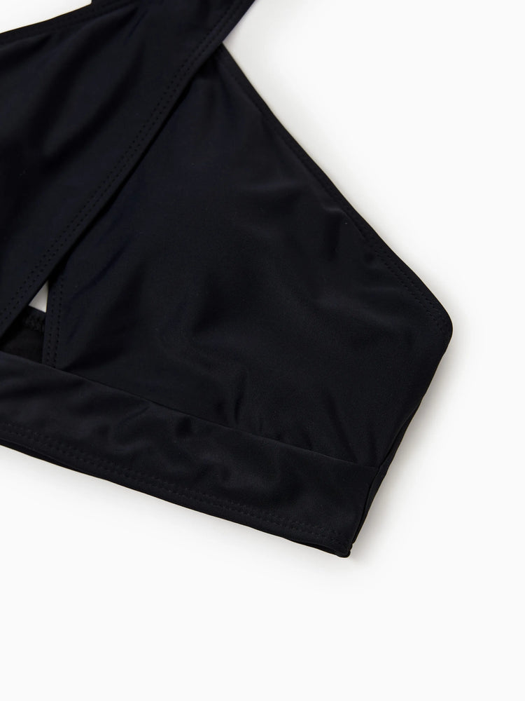 Family Matching Leopard Print Swim Trunks or Halter two-piece Swimsuit for Couple Black