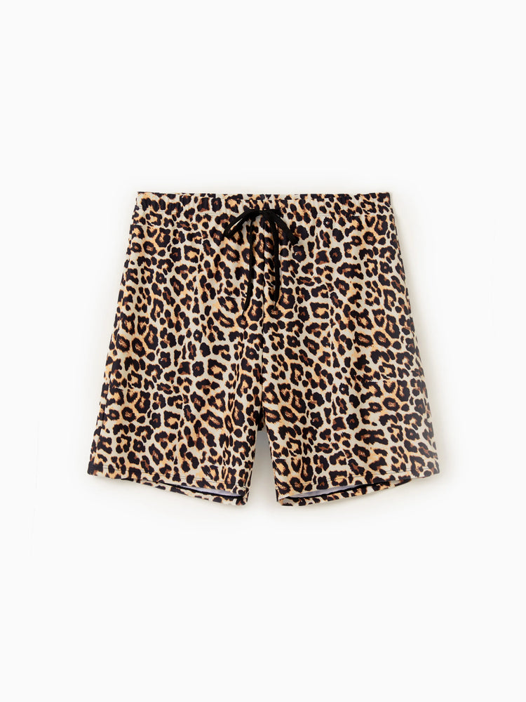 Family Matching Leopard Print Swim Trunks or Halter two-piece Swimsuit for Couple Black