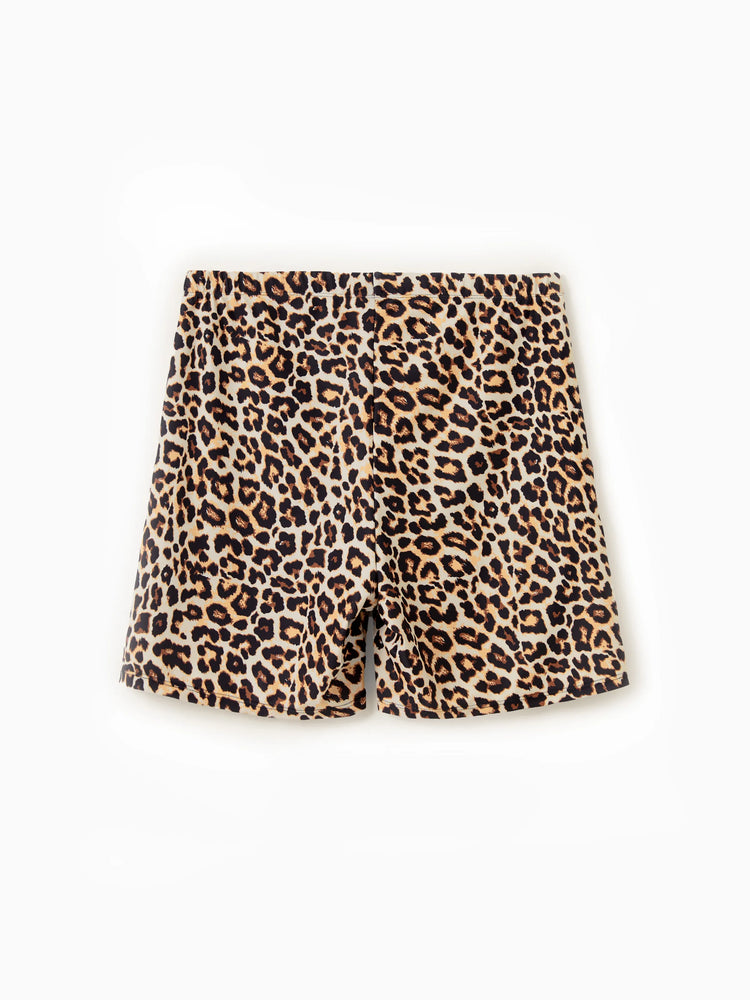 Family Matching Leopard Print Swim Trunks or Halter two-piece Swimsuit for Couple Black