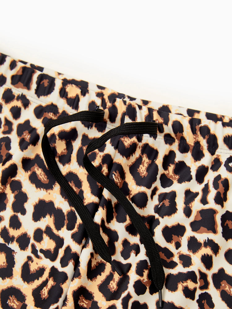 Family Matching Leopard Print Swim Trunks or Halter two-piece Swimsuit for Couple Black