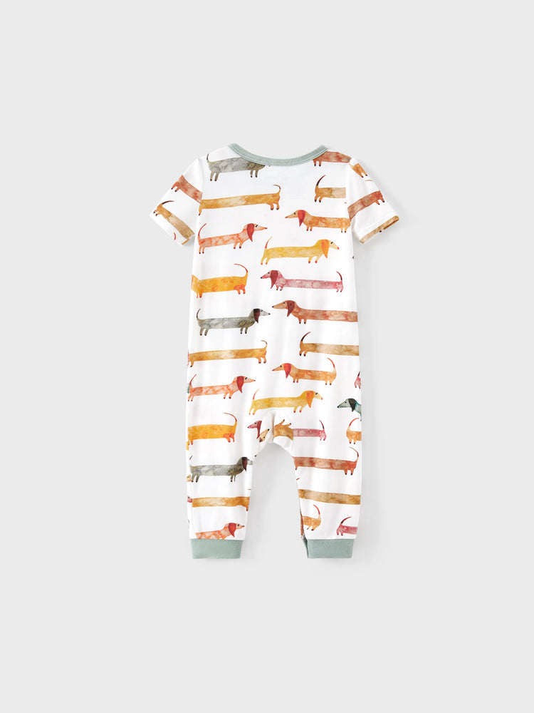 Bamboo Family Pajamas Cute Doggy Patterned Short-sleeve Matching Pajamas Set ( Snug-Fitting for Children ) Multi-color