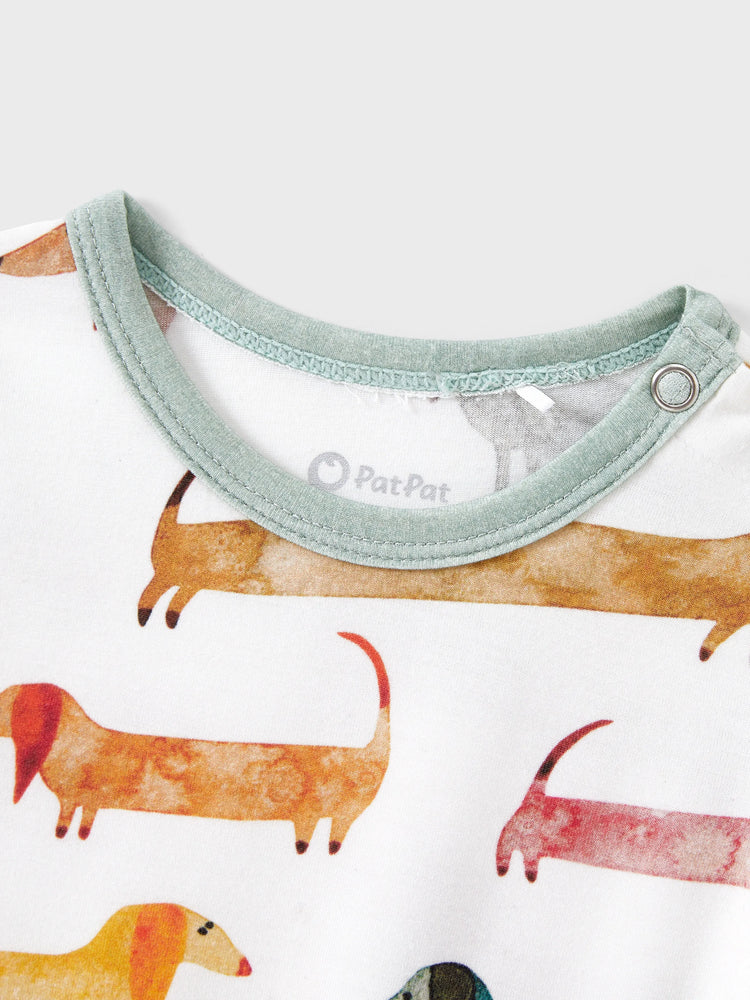 Bamboo Family Pajamas Cute Doggy Patterned Short-sleeve Matching Pajamas Set ( Snug-Fitting for Children ) Multi-color