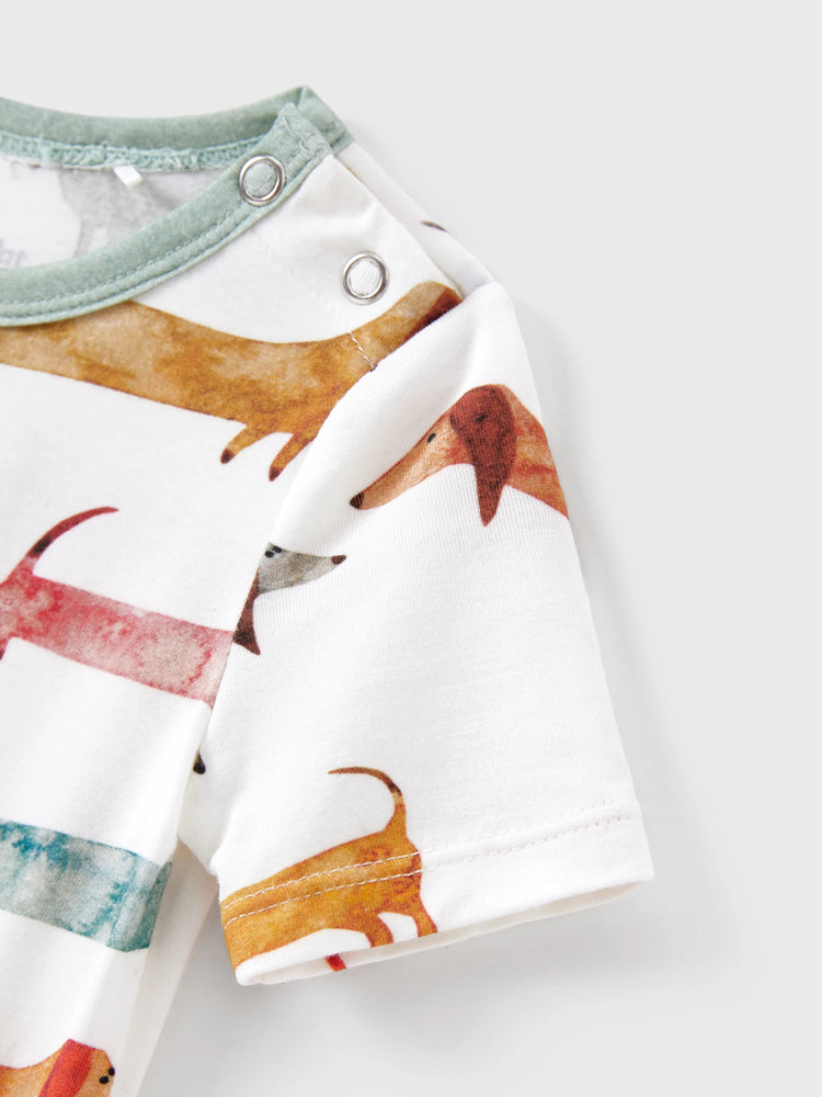 Bamboo Family Pajamas Cute Doggy Patterned Short-sleeve Matching Pajamas Set ( Snug-Fitting for Children ) Multi-color