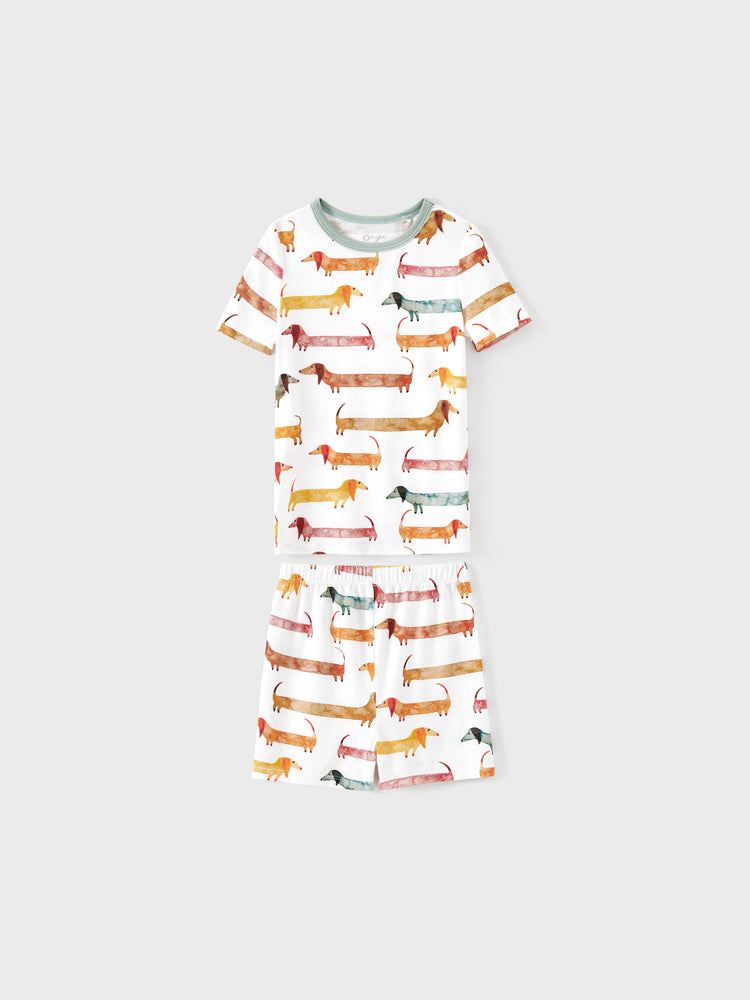 Bamboo Family Pajamas Cute Doggy Patterned Short-sleeve Matching Pajamas Set ( Snug-Fitting for Children ) Multi-color