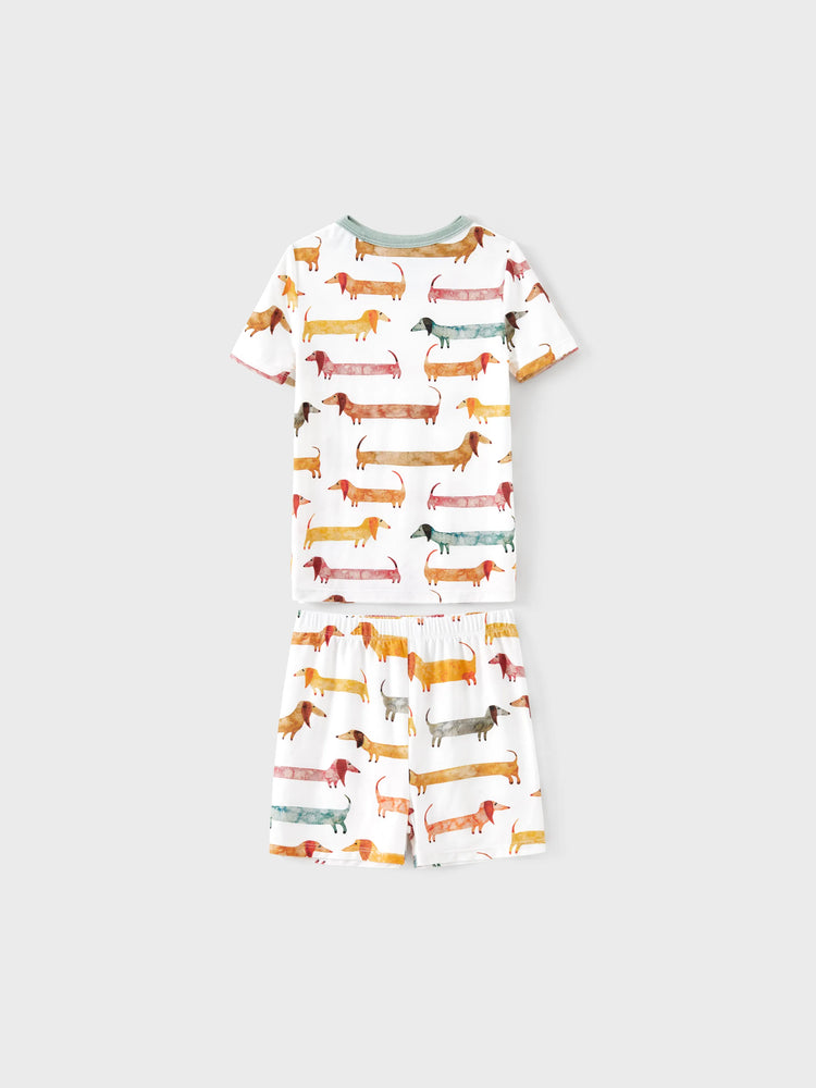 Bamboo Family Pajamas Cute Doggy Patterned Short-sleeve Matching Pajamas Set ( Snug-Fitting for Children ) Multi-color