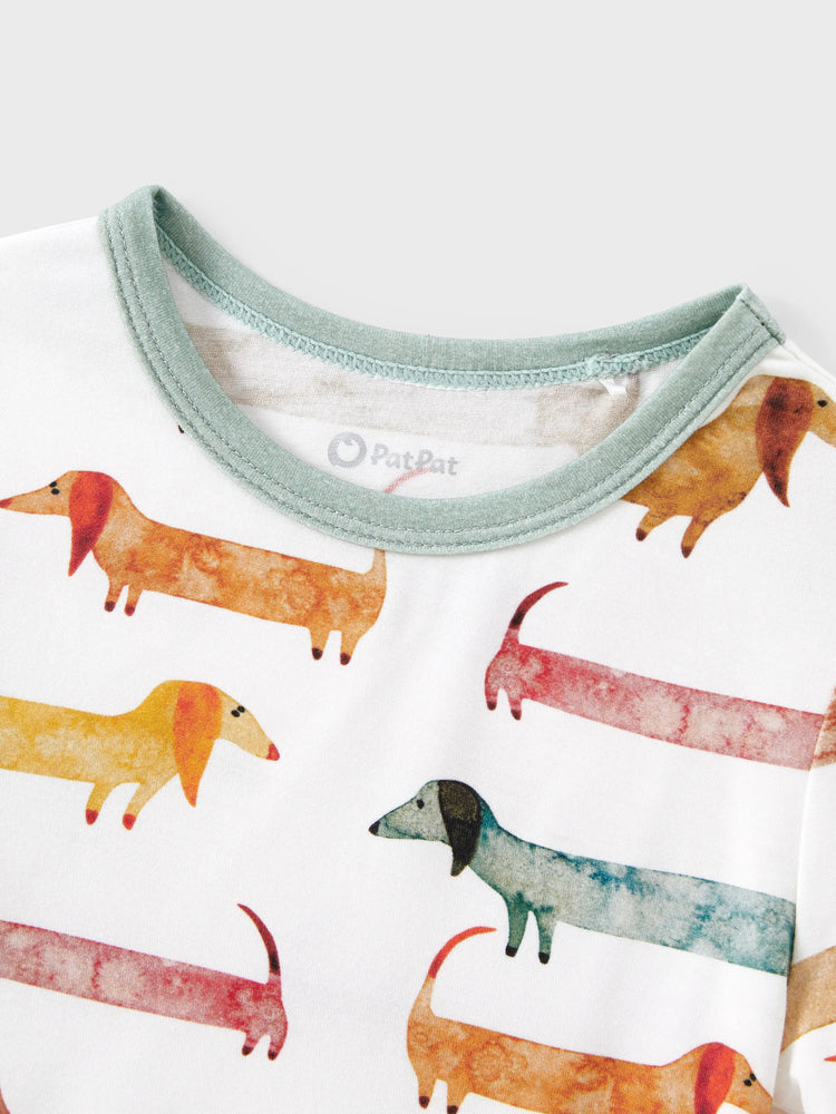 Bamboo Family Pajamas Cute Doggy Patterned Short-sleeve Matching Pajamas Set ( Snug-Fitting for Children ) Multi-color