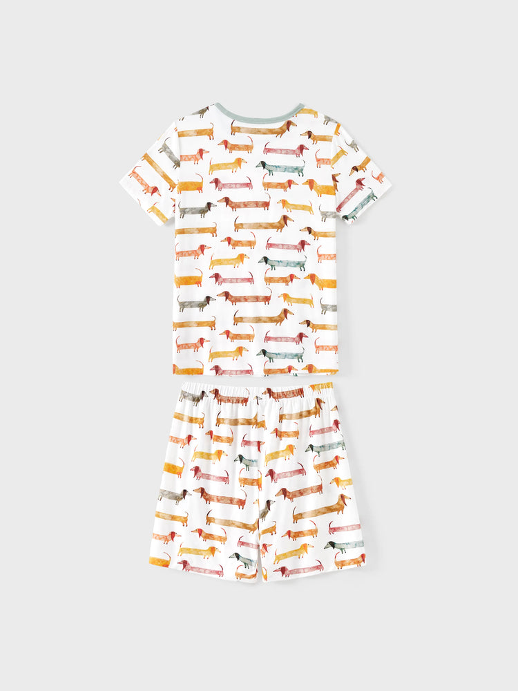 Bamboo Family Pajamas Cute Doggy Patterned Short-sleeve Matching Pajamas Set ( Snug-Fitting for Children ) Multi-color