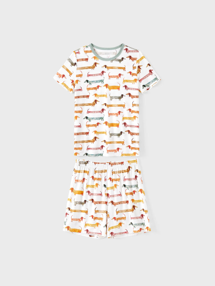 Bamboo Family Pajamas Cute Doggy Patterned Short-sleeve Matching Pajamas Set ( Snug-Fitting for Children ) Multi-color