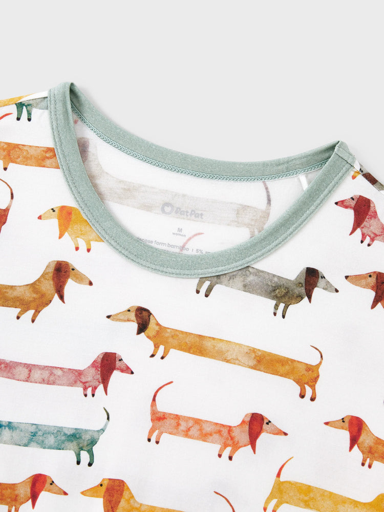 Bamboo Family Pajamas Cute Doggy Patterned Short-sleeve Matching Pajamas Set ( Snug-Fitting for Children ) Multi-color