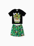 Ensemble 2 pièces en coton pour garçon, motif Tortues Ninja, haut à manches courtes et short, imprimé graffiti, vert