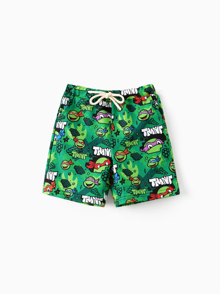 Ensemble 2 pièces en coton pour garçon, motif Tortues Ninja, haut à manches courtes et short, imprimé graffiti, vert