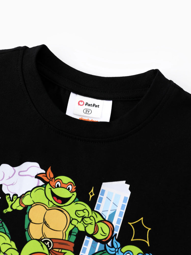 Ensemble 2 pièces en coton pour garçon, motif Tortues Ninja, haut à manches courtes et short, imprimé graffiti, vert