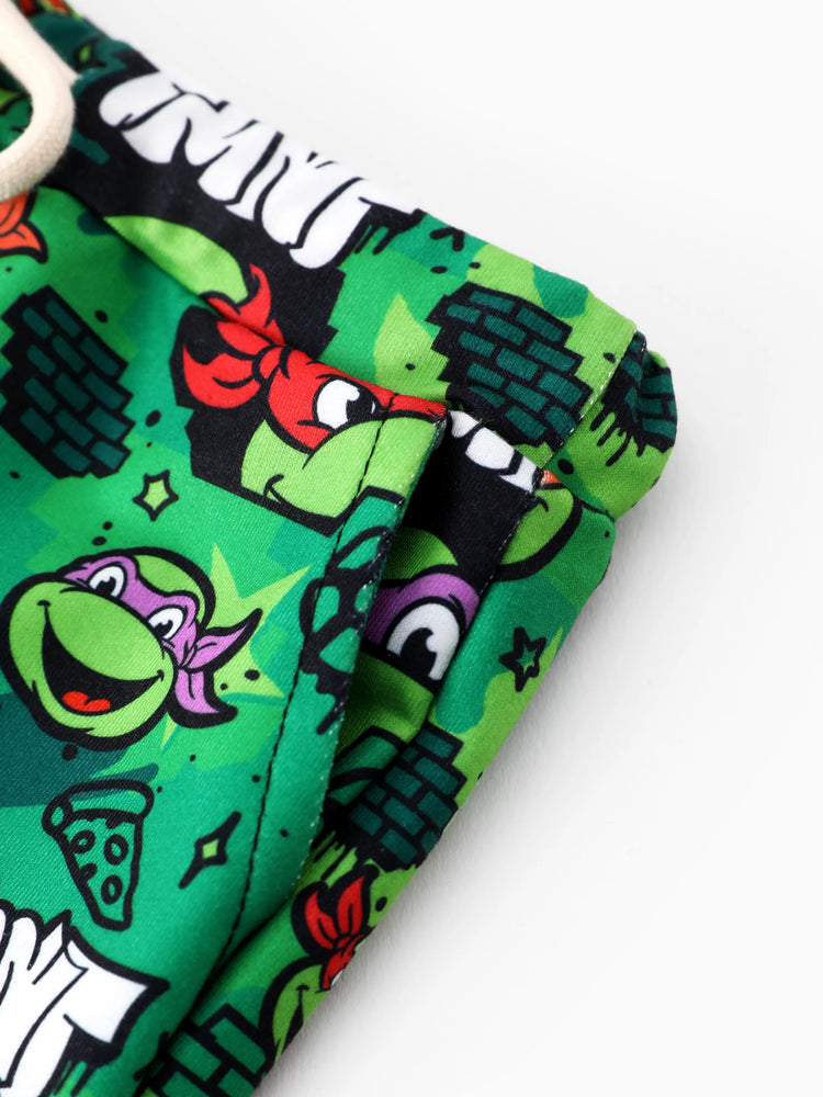Ensemble 2 pièces en coton pour garçon, motif Tortues Ninja, haut à manches courtes et short, imprimé graffiti, vert