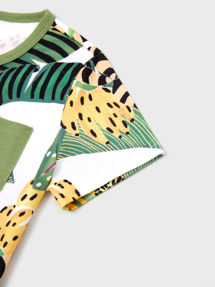 Family Matching Tropical Floral Print Short-sleeve Top or Camisole Dress Set Multi-color