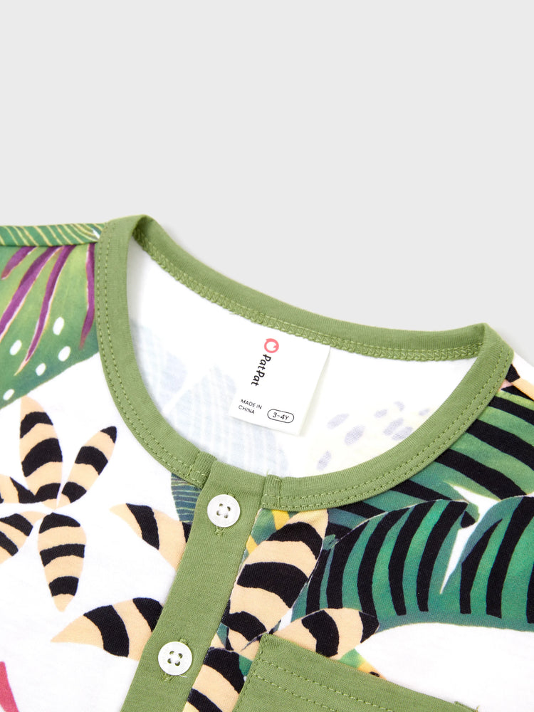 Family Matching Tropical Floral Print Short-sleeve Top or Camisole Dress Set Multi-color