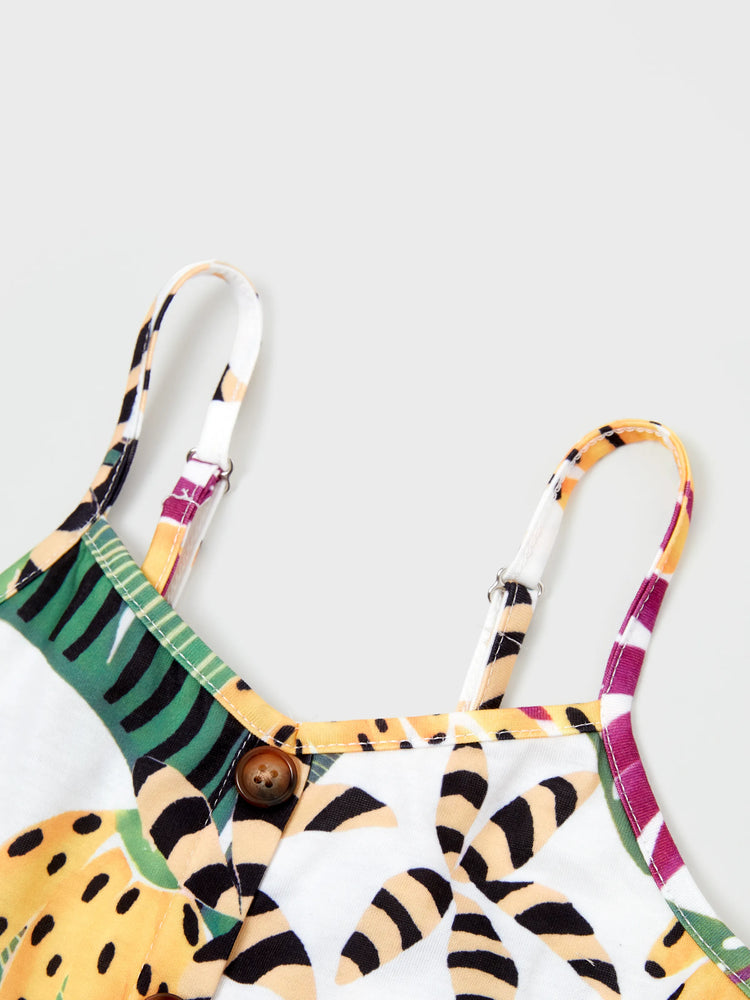 Mommy and Me Family Matching Tropical Floral Print Short-sleeve Top or Camisole Dress Set Multi-color