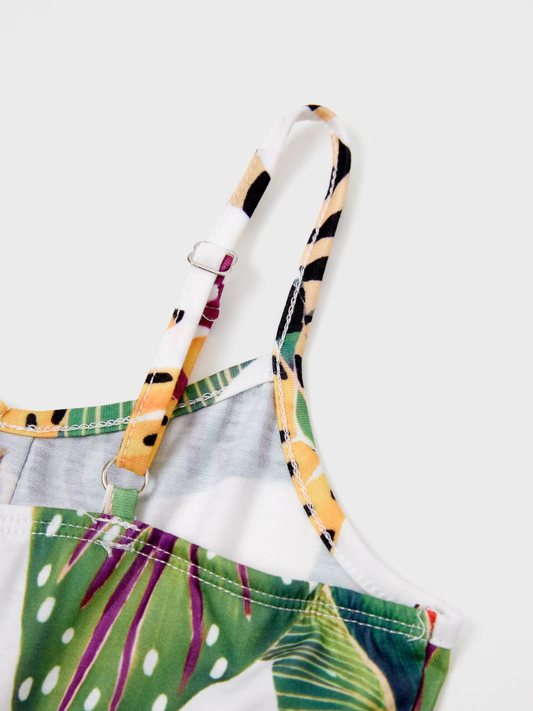 Mommy and Me Family Matching Tropical Floral Print Short-sleeve Top or Camisole Dress Set Multi-color